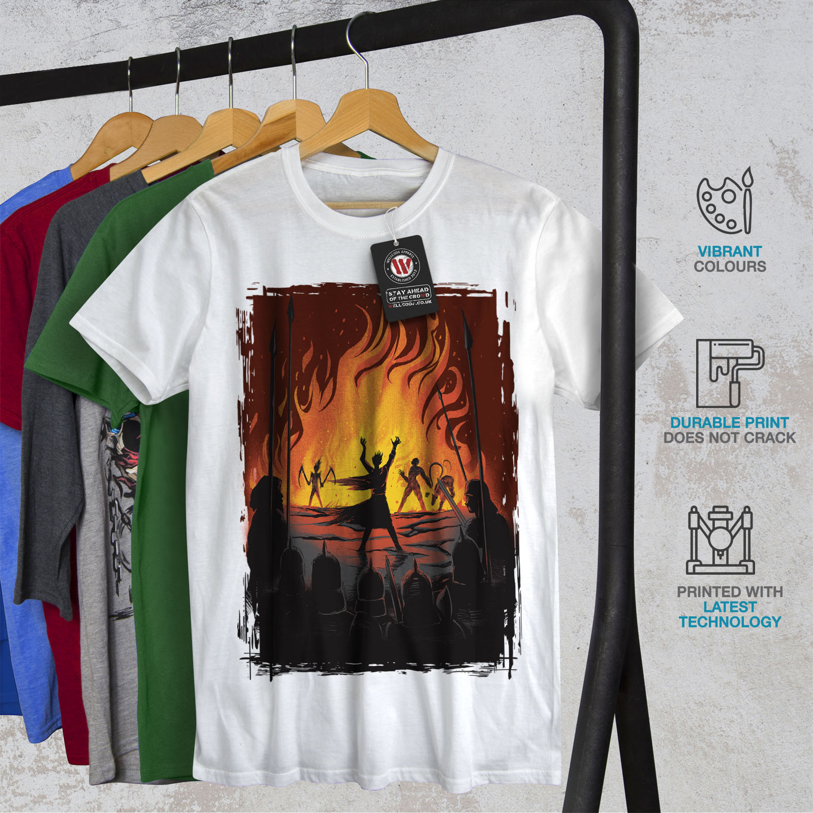 Wellcoda Fantasy Fire warrior Battle Flames Epic Mens T-shirt