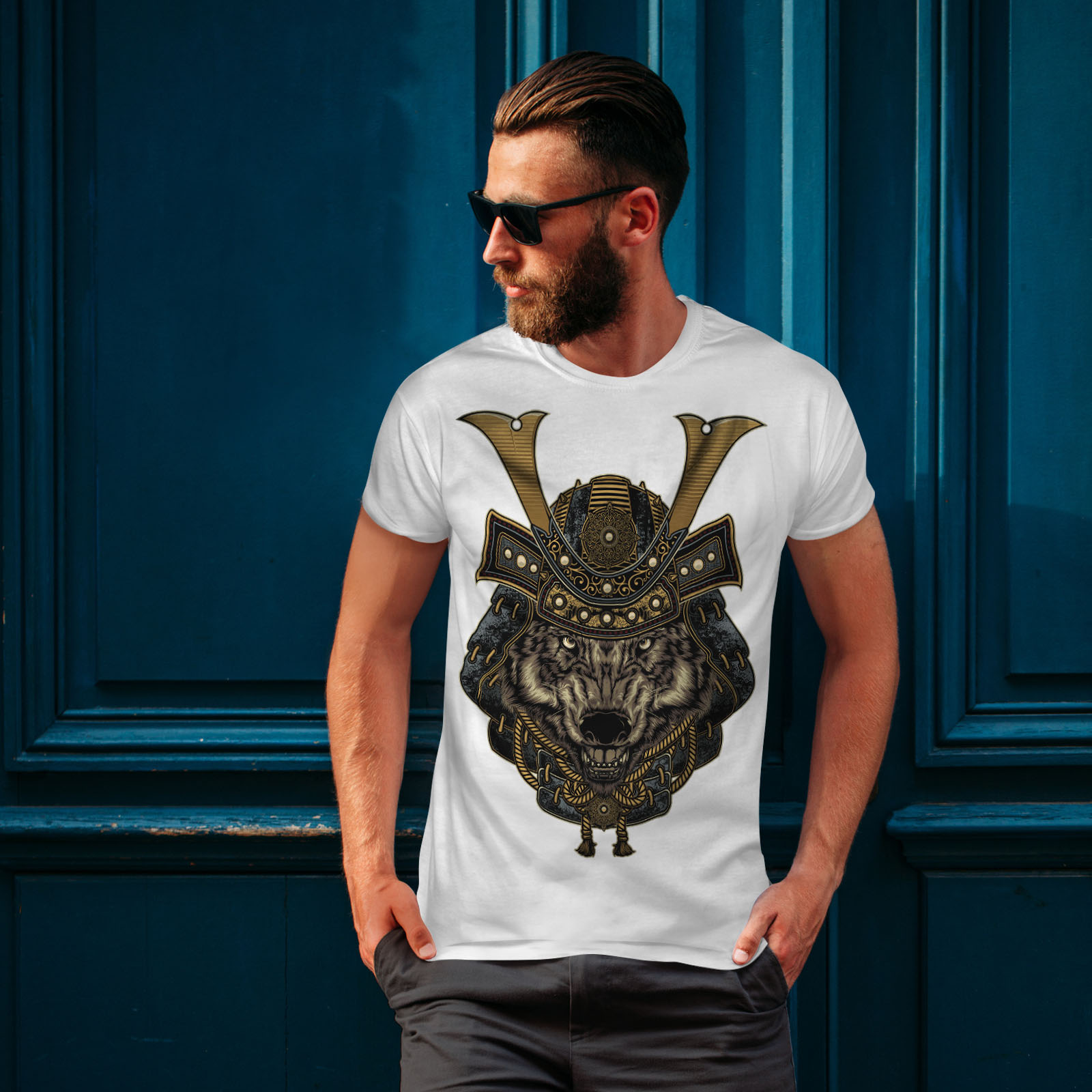 Wellcoda Wolf Warrior Animal Mens T-shirt