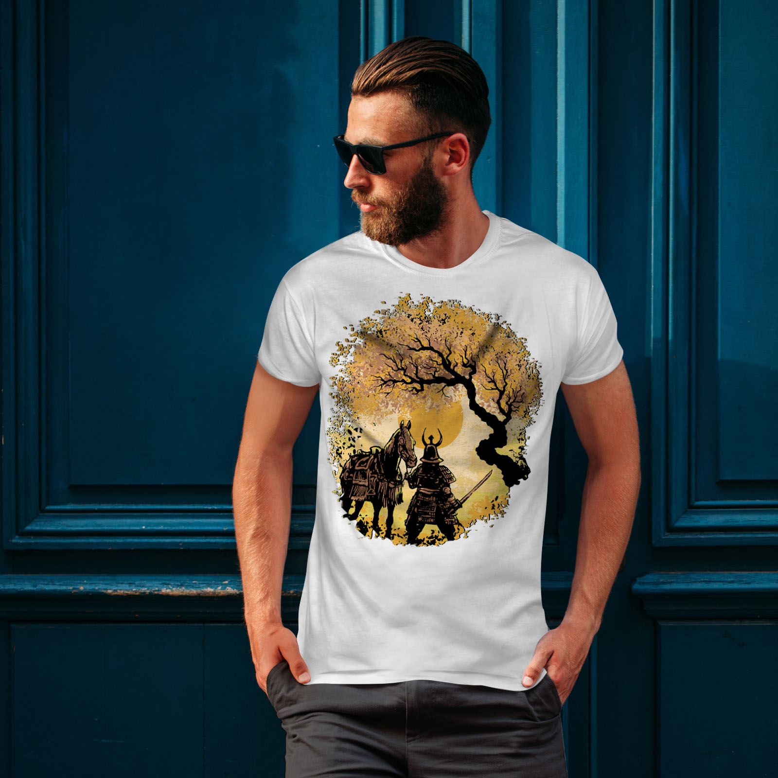 Wellcoda Serene warrior with Horse at Sunset Mens T-shirt