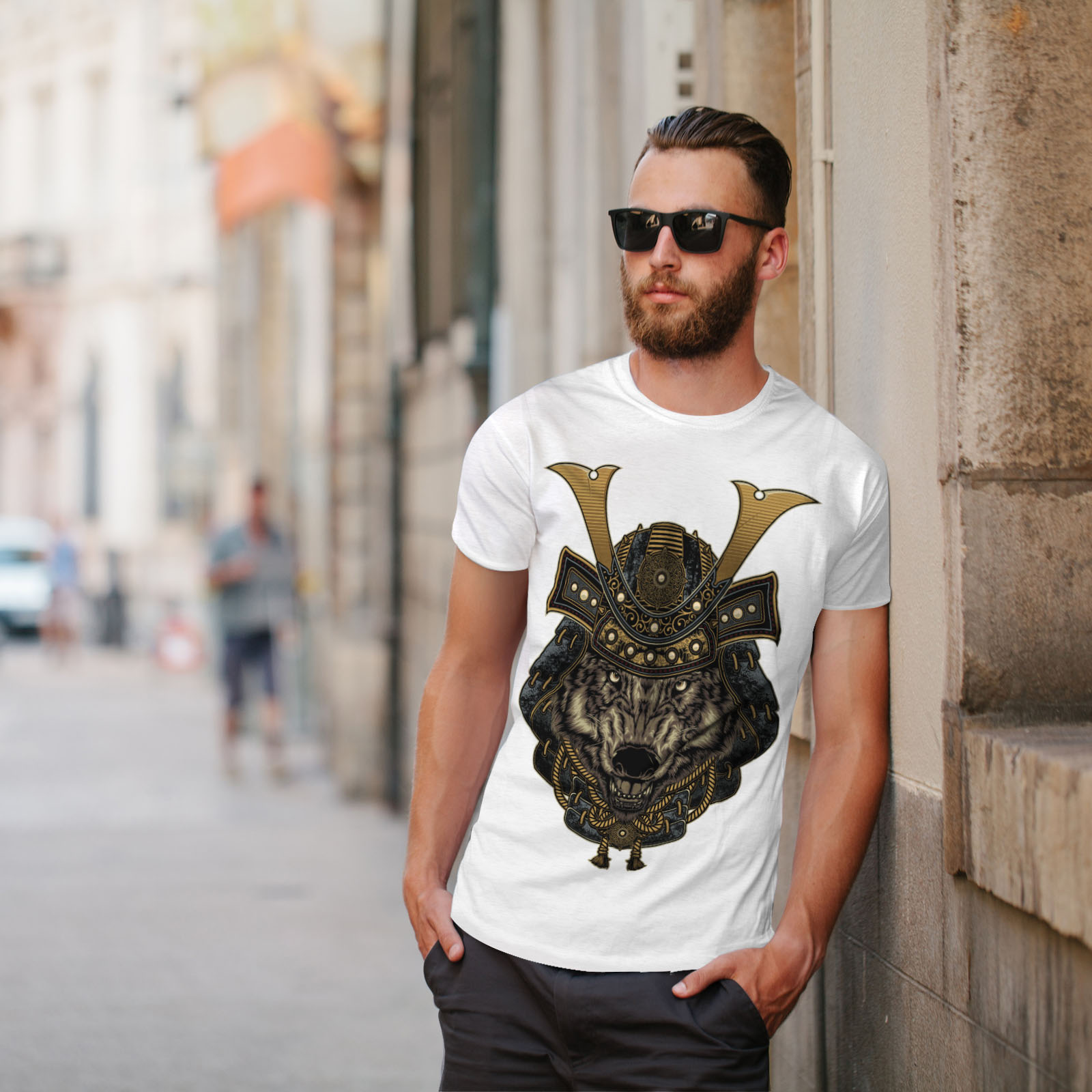 Wellcoda Wolf Warrior Animal Mens T-shirt