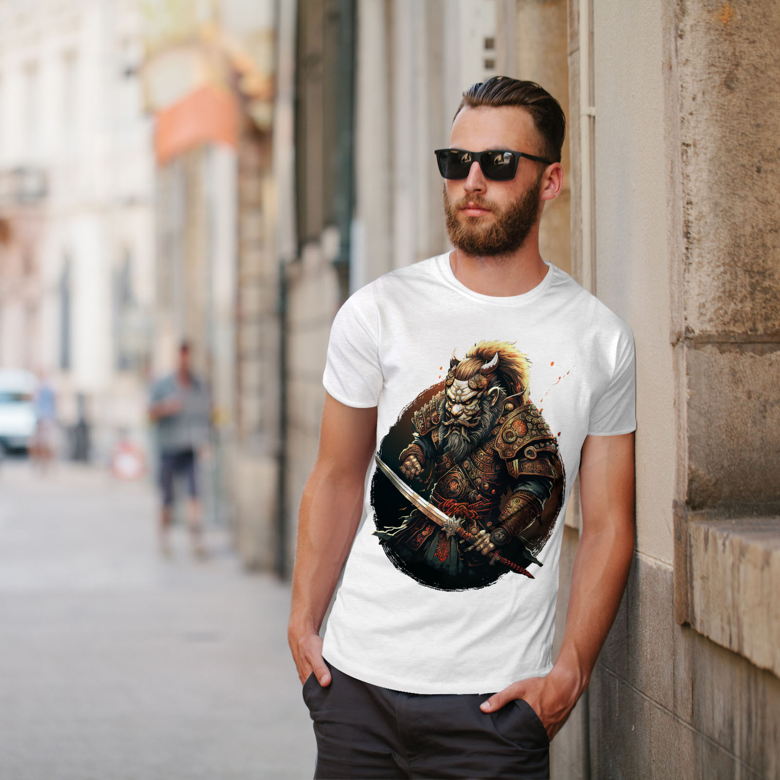 Wellcoda Warrior Hero Fighter Wolf Mens T-shirt