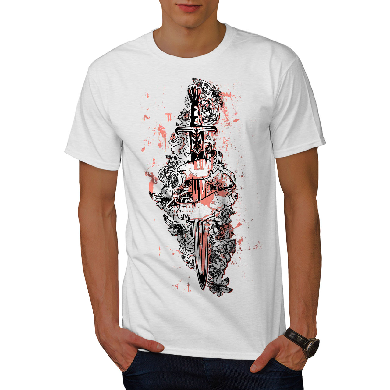 Wellcoda Sword Art Rose Warrior Mens T-shirt