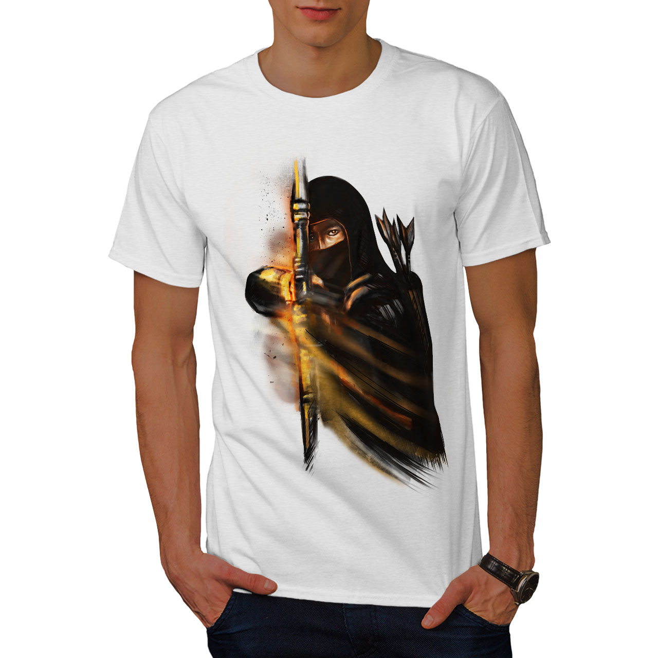 Wellcoda Warrior Ninja Fantasy Dark Mens T-shirt