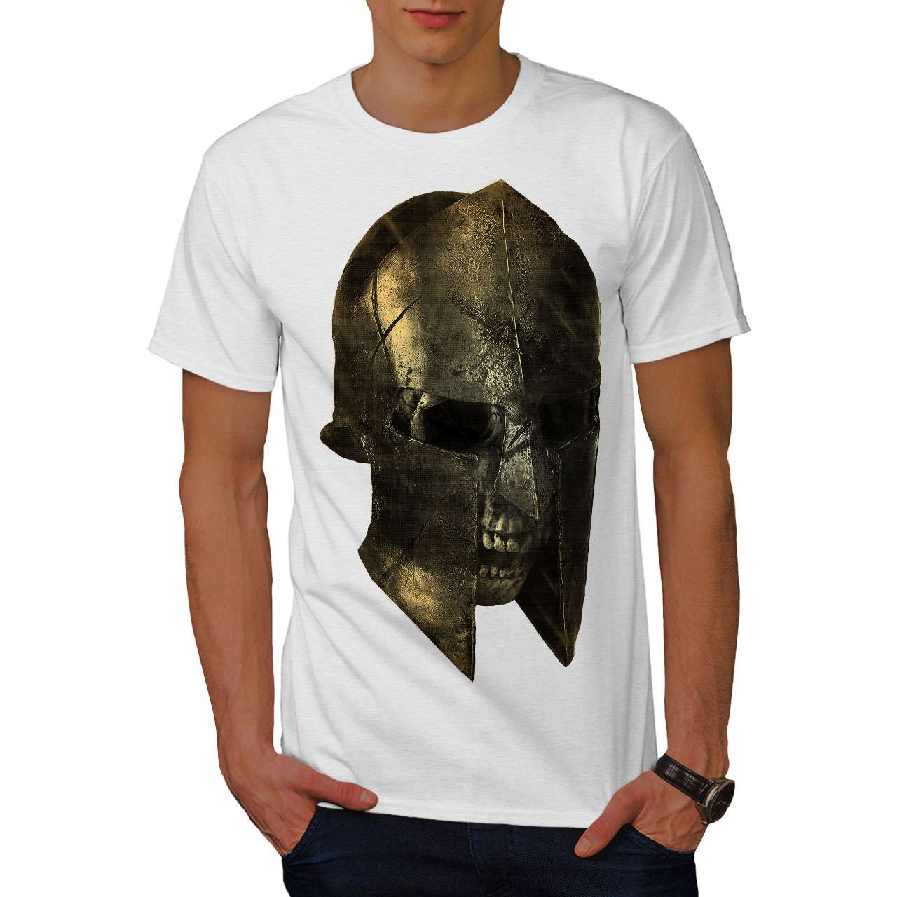 Wellcoda Skull Sparta Warrior Battle Mens T-shirt