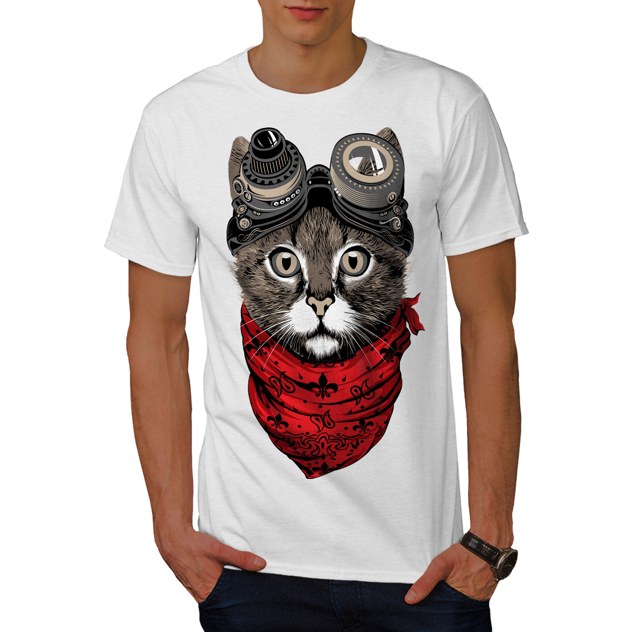 Wellcoda Aviator Fashion Cool Cat Mens T-shirt