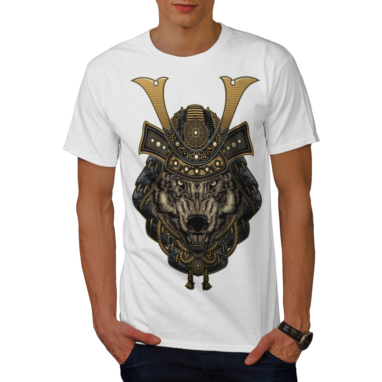 Wellcoda Wolf Warrior Animal Mens T-shirt