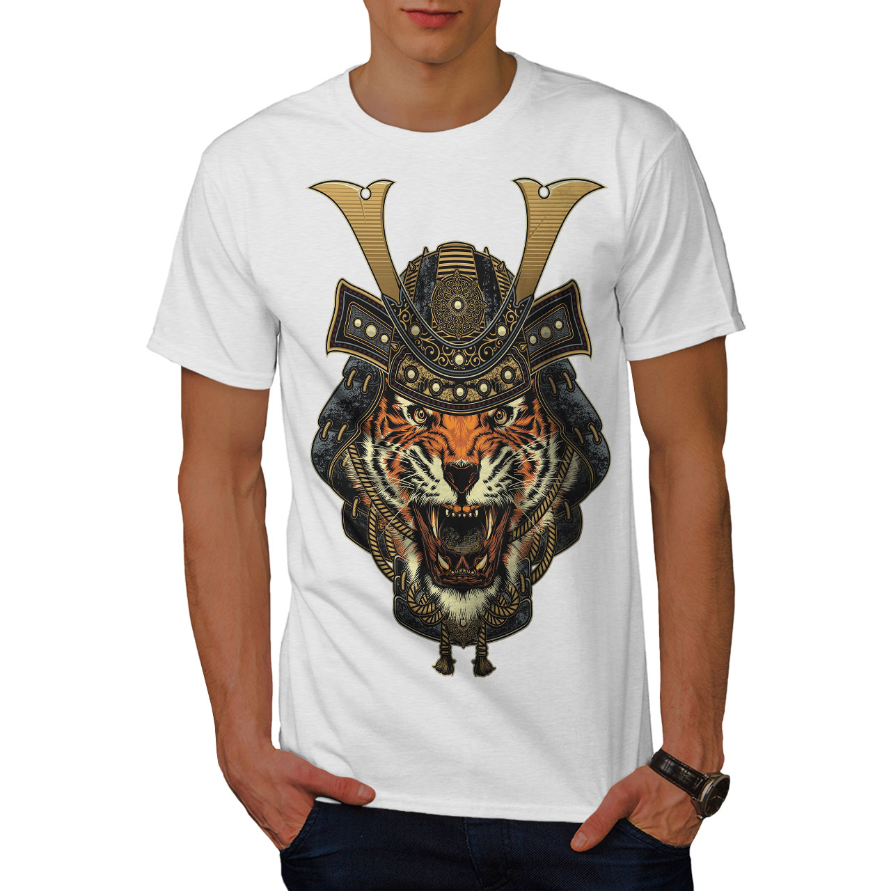 Wellcoda Warrior Tiger Cool Animal Mens T-shirt