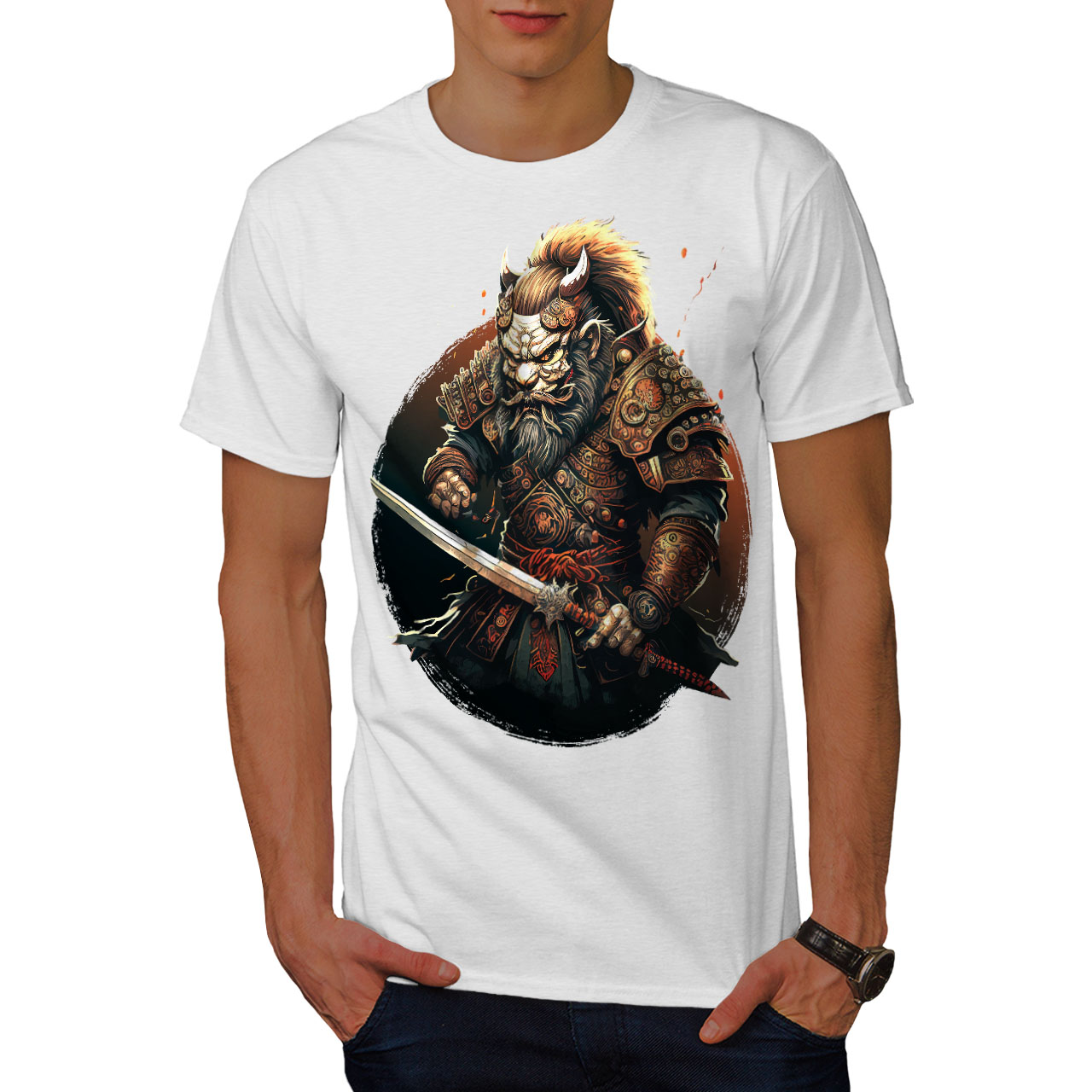 Wellcoda Warrior Hero Fighter Wolf Mens T-shirt