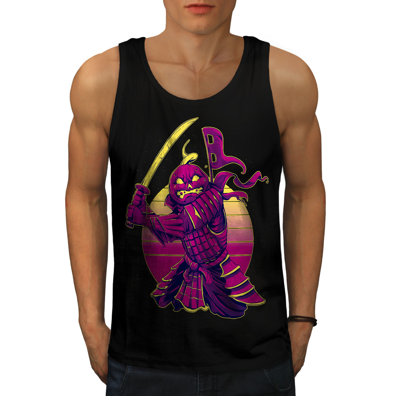 Wellcoda warrior Warrior with Pumpkin Head Mens Tank Top