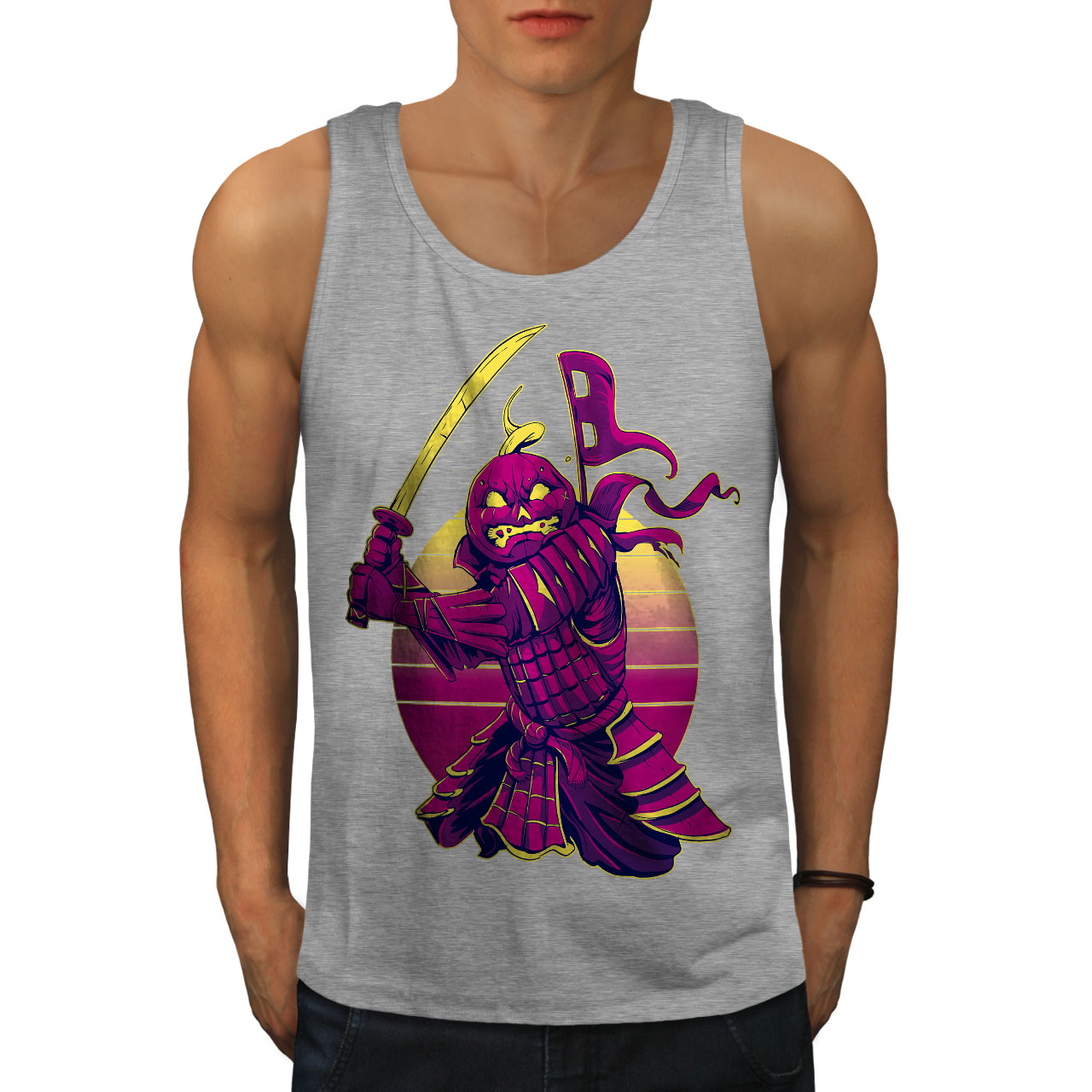 Wellcoda warrior Warrior with Pumpkin Head Mens Tank Top