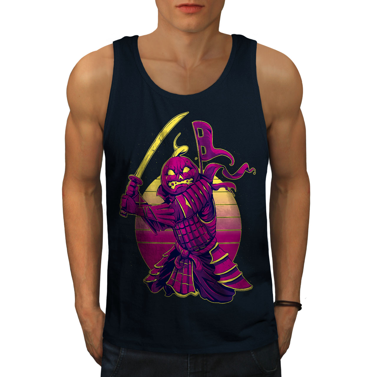 Wellcoda warrior Warrior with Pumpkin Head Mens Tank Top