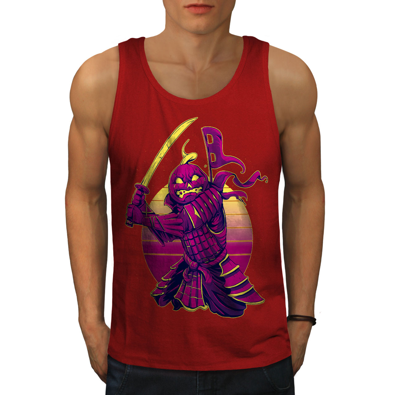 Wellcoda warrior Warrior with Pumpkin Head Mens Tank Top