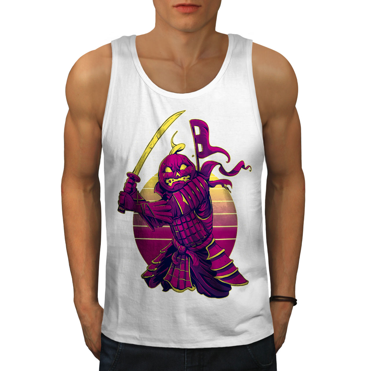 Wellcoda warrior Warrior with Pumpkin Head Mens Tank Top