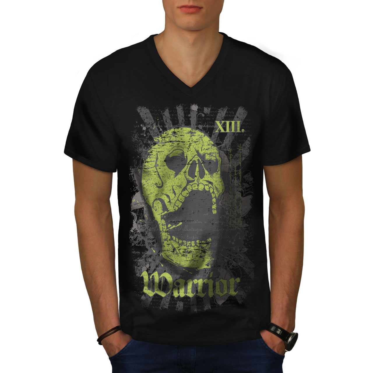 Wellcoda Warrior Dead Death Death Mens V-Neck T-shirt