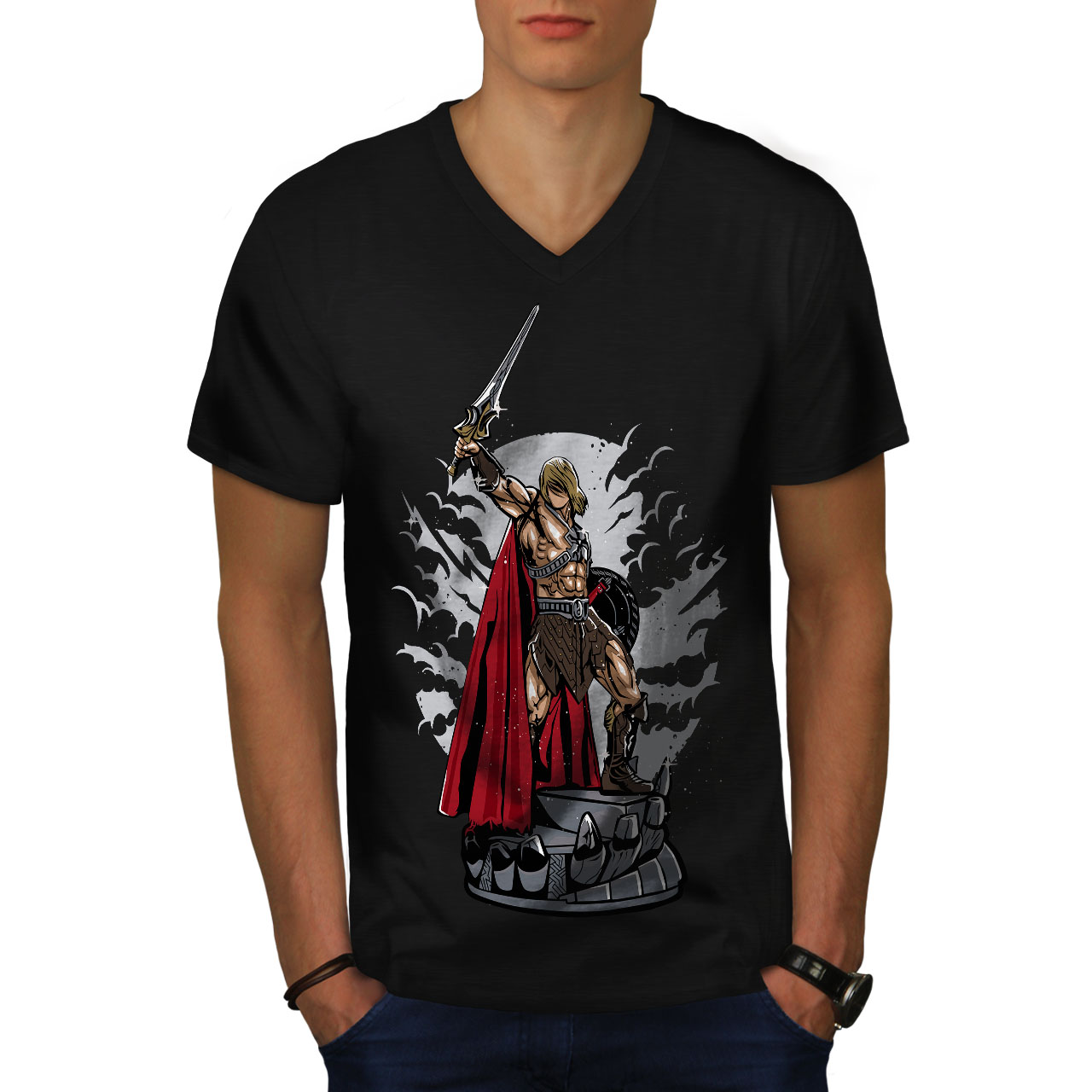 Wellcoda Knight Warrior Cape Horror Mens V-Neck T-shirt