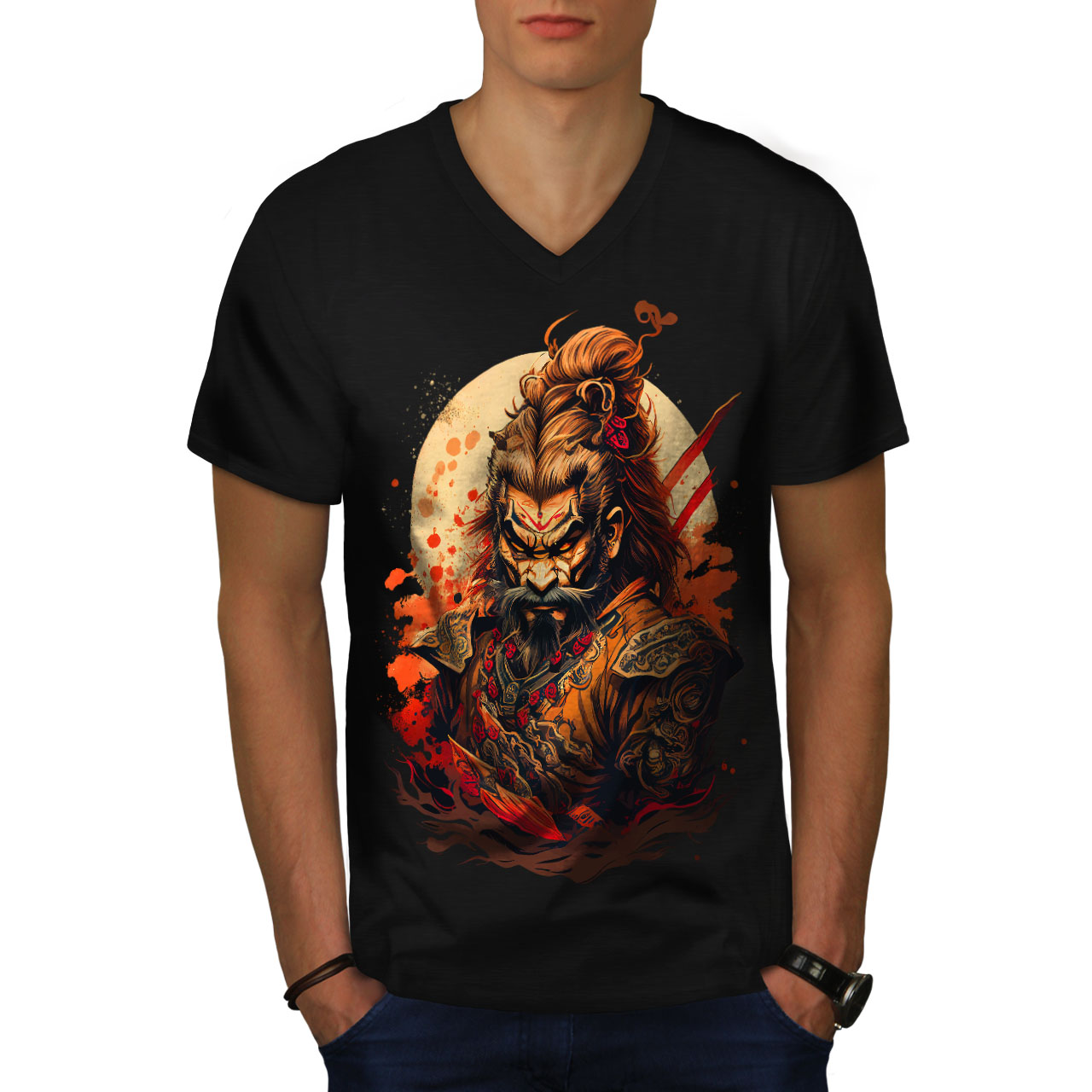 Wellcoda Angry Warrior Fierce Man Mens V-Neck T-shirt