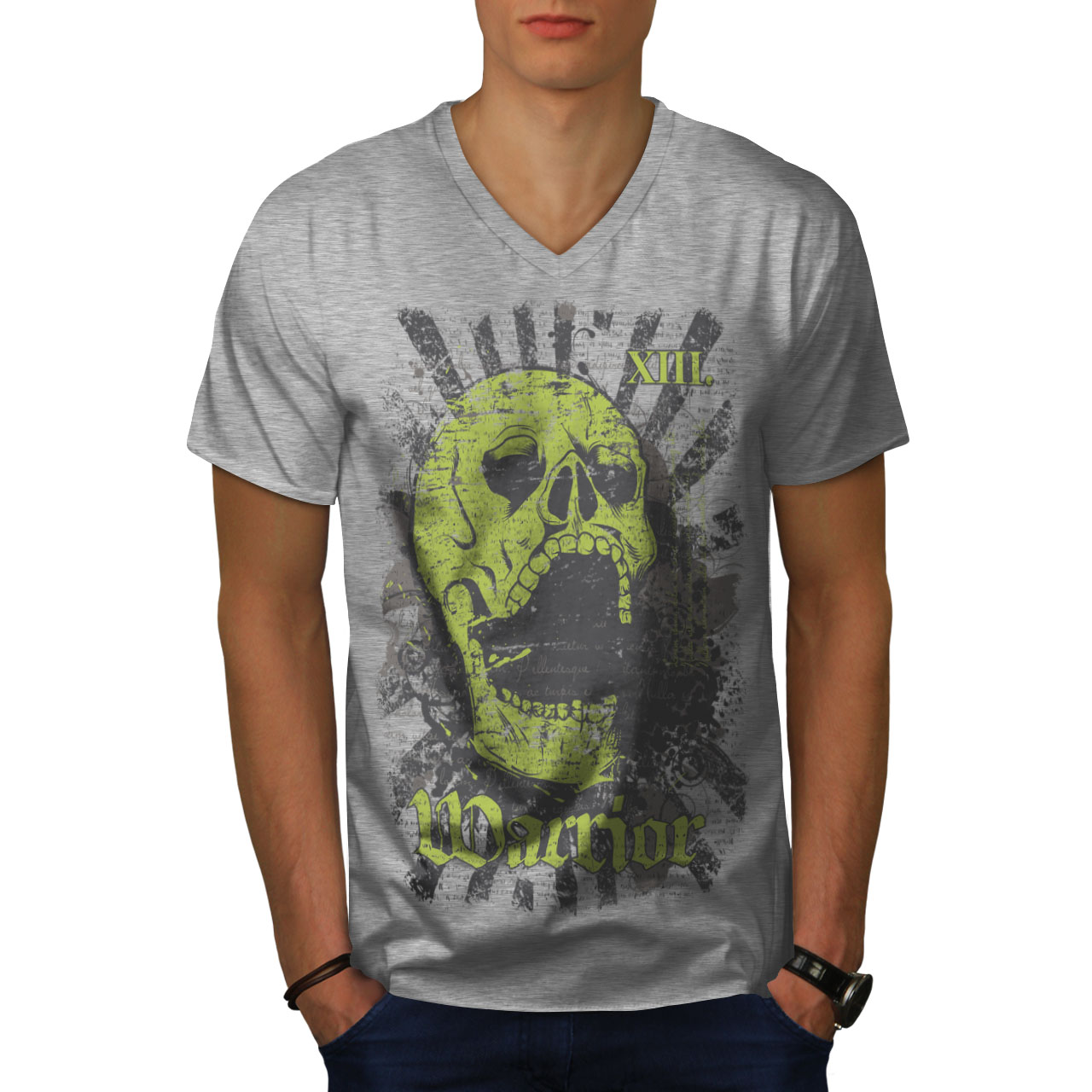 Wellcoda Warrior Dead Death Death Mens V-Neck T-shirt