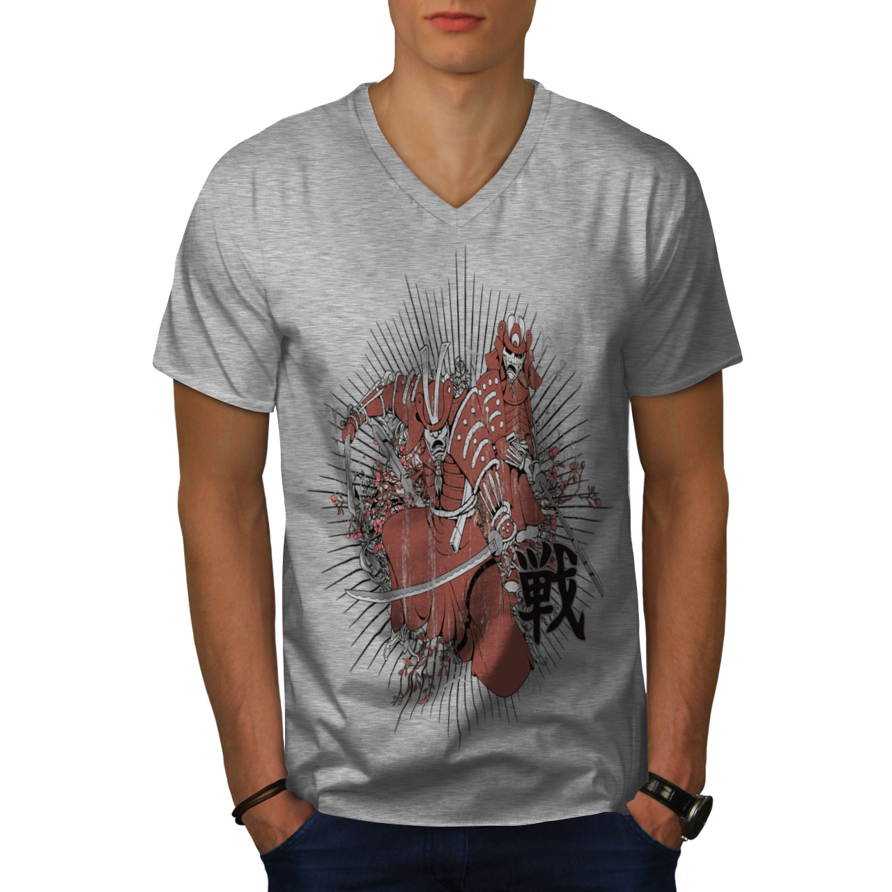 Wellcoda Warrior Fantasy Katana Crazy Mens V-Neck T-shirt