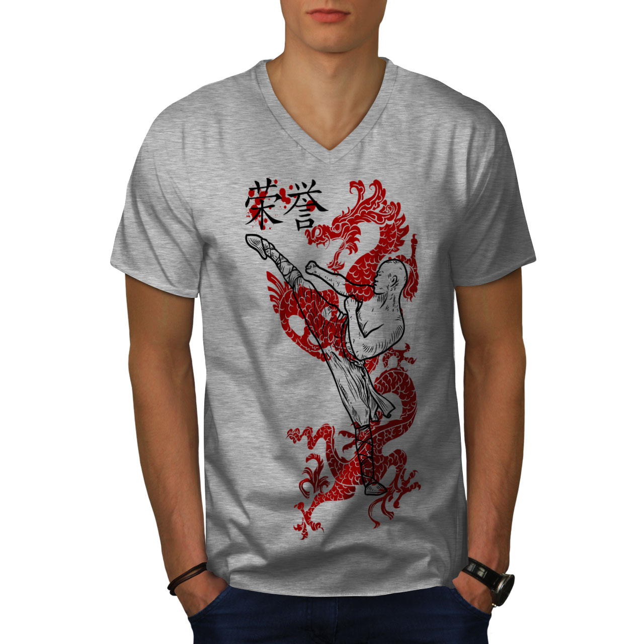 Wellcoda Ninja Dragon Warrior Kung Fu Mens V-Neck T-shirt