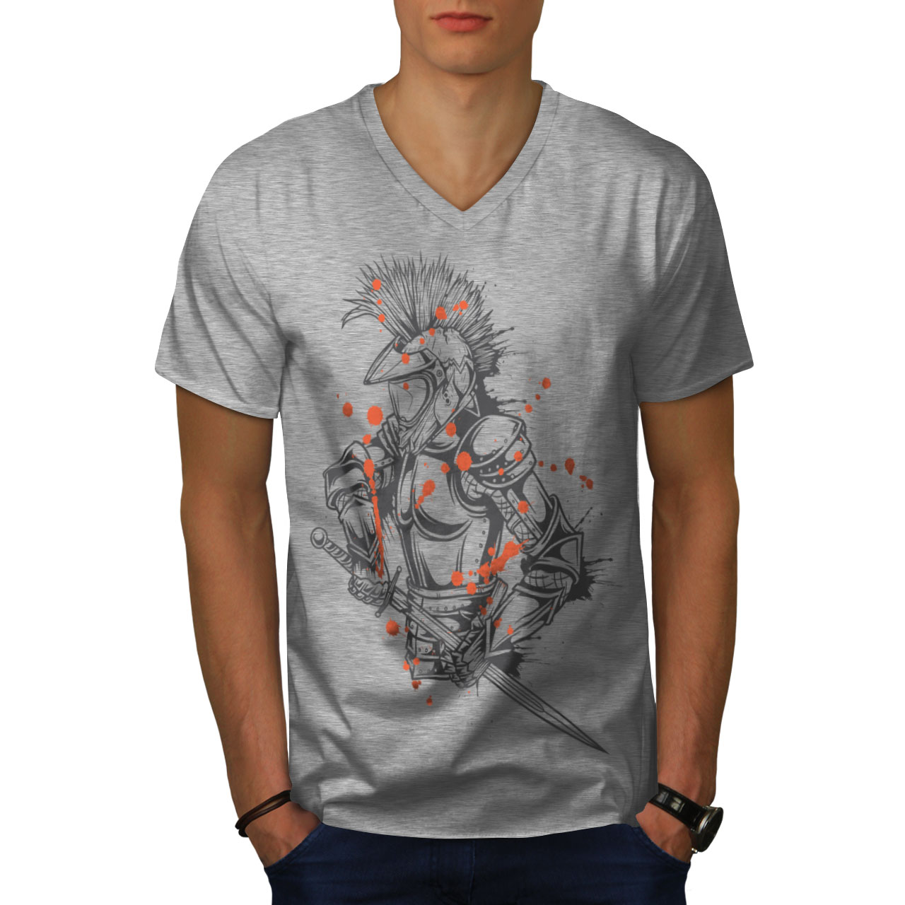 Wellcoda Knight Warrior Fantasy Holy Mens V-Neck T-shirt