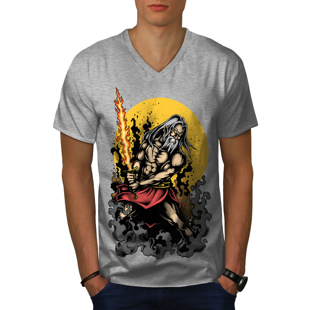 Wellcoda Warrior Sword Art Fantasy Mens V-Neck T-shirt