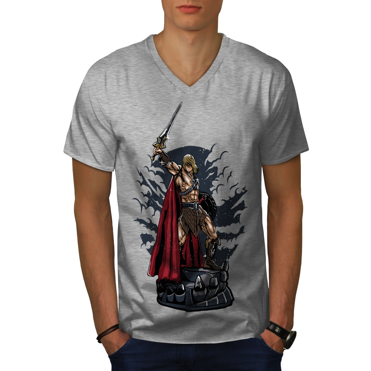 Wellcoda Knight Warrior Cape Horror Mens V-Neck T-shirt