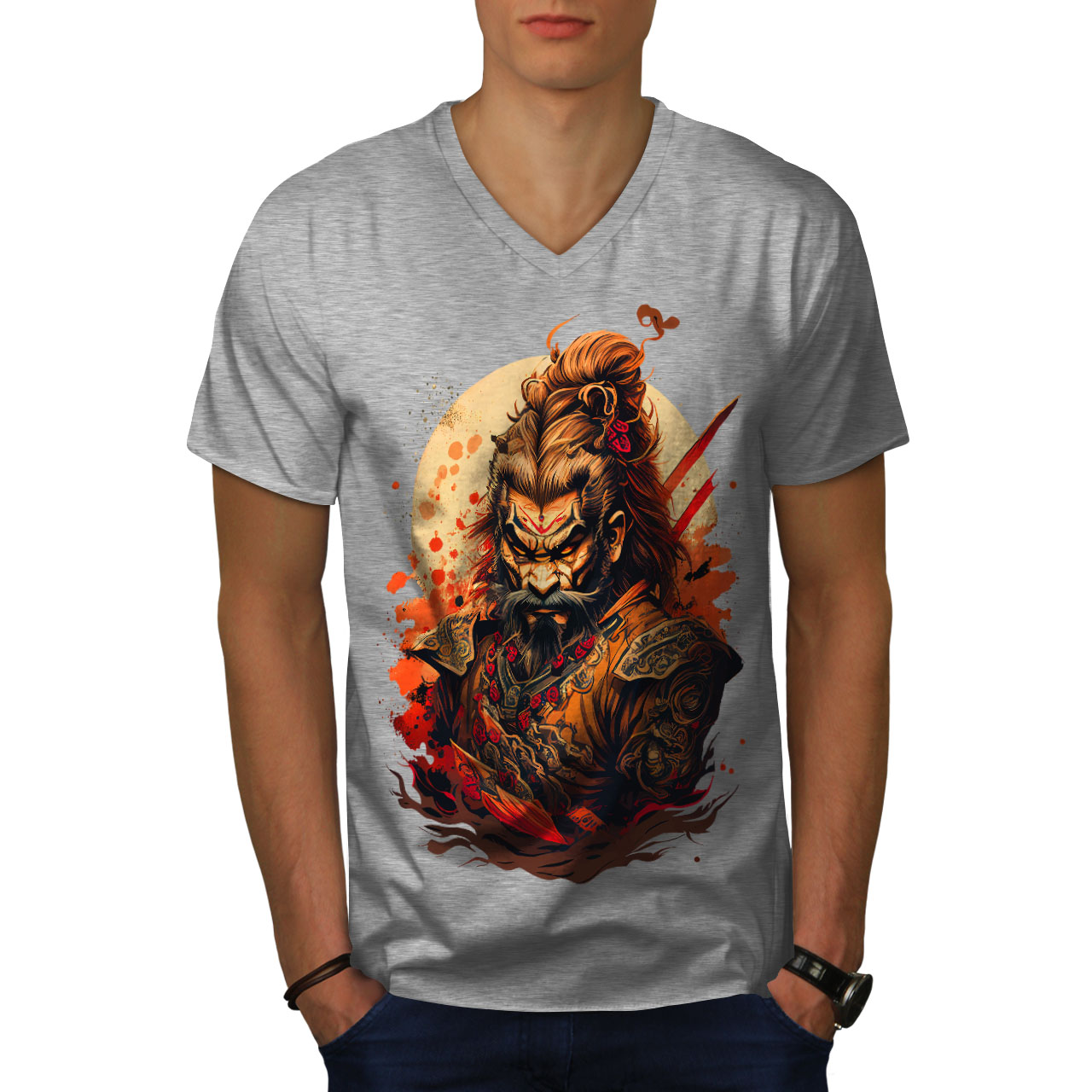 Wellcoda Angry Warrior Fierce Man Mens V-Neck T-shirt