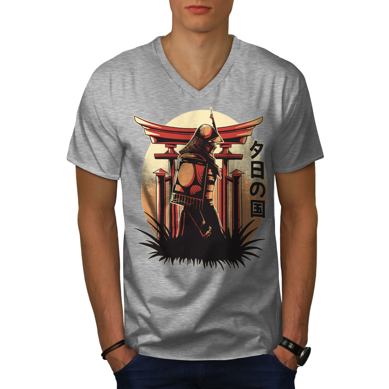 Wellcoda warrior Warrior with Sunset Background Mens V-Neck T-shirt