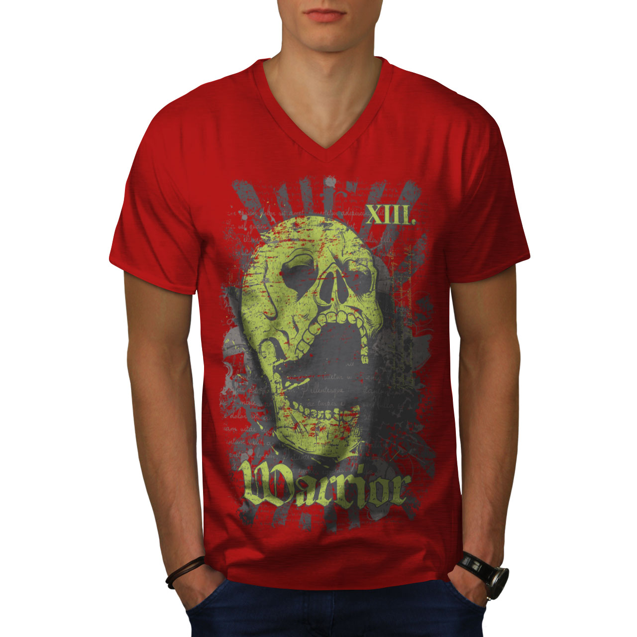 Wellcoda Warrior Dead Death Death Mens V-Neck T-shirt