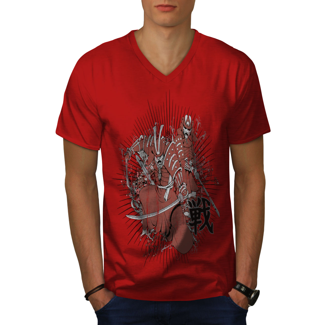 Wellcoda Warrior Fantasy Katana Crazy Mens V-Neck T-shirt