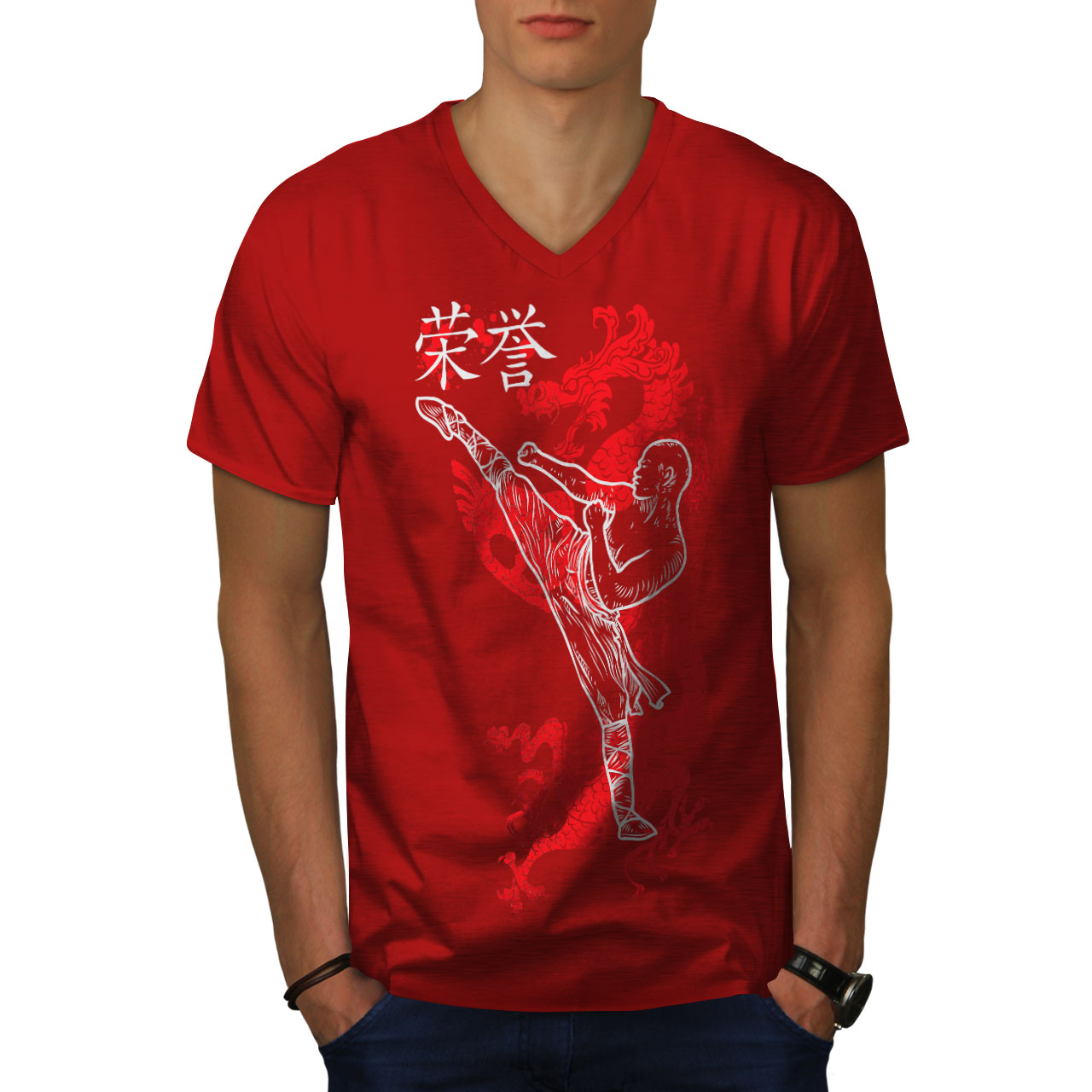 Wellcoda Ninja Dragon Warrior Kung Fu Mens V-Neck T-shirt