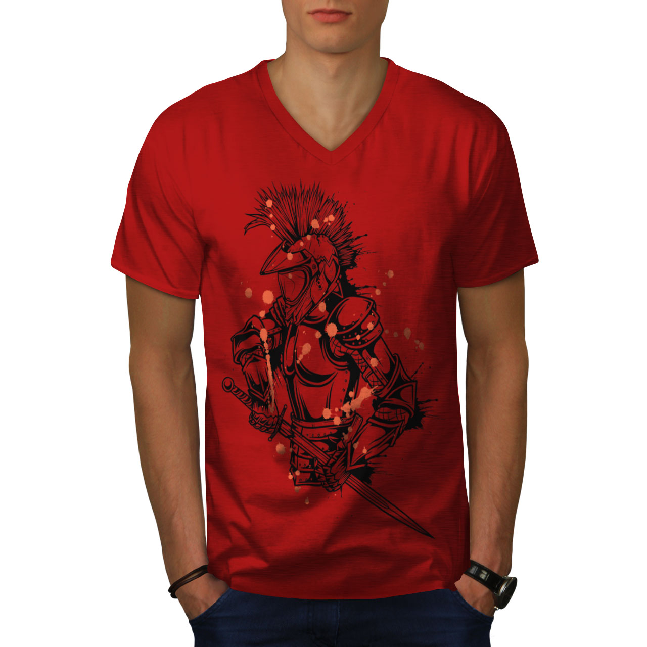 Wellcoda Knight Warrior Fantasy Holy Mens V-Neck T-shirt