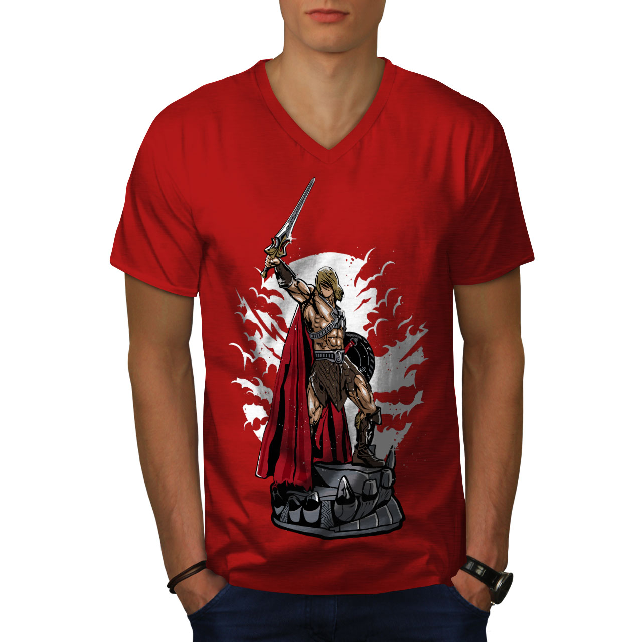 Wellcoda Knight Warrior Cape Horror Mens V-Neck T-shirt