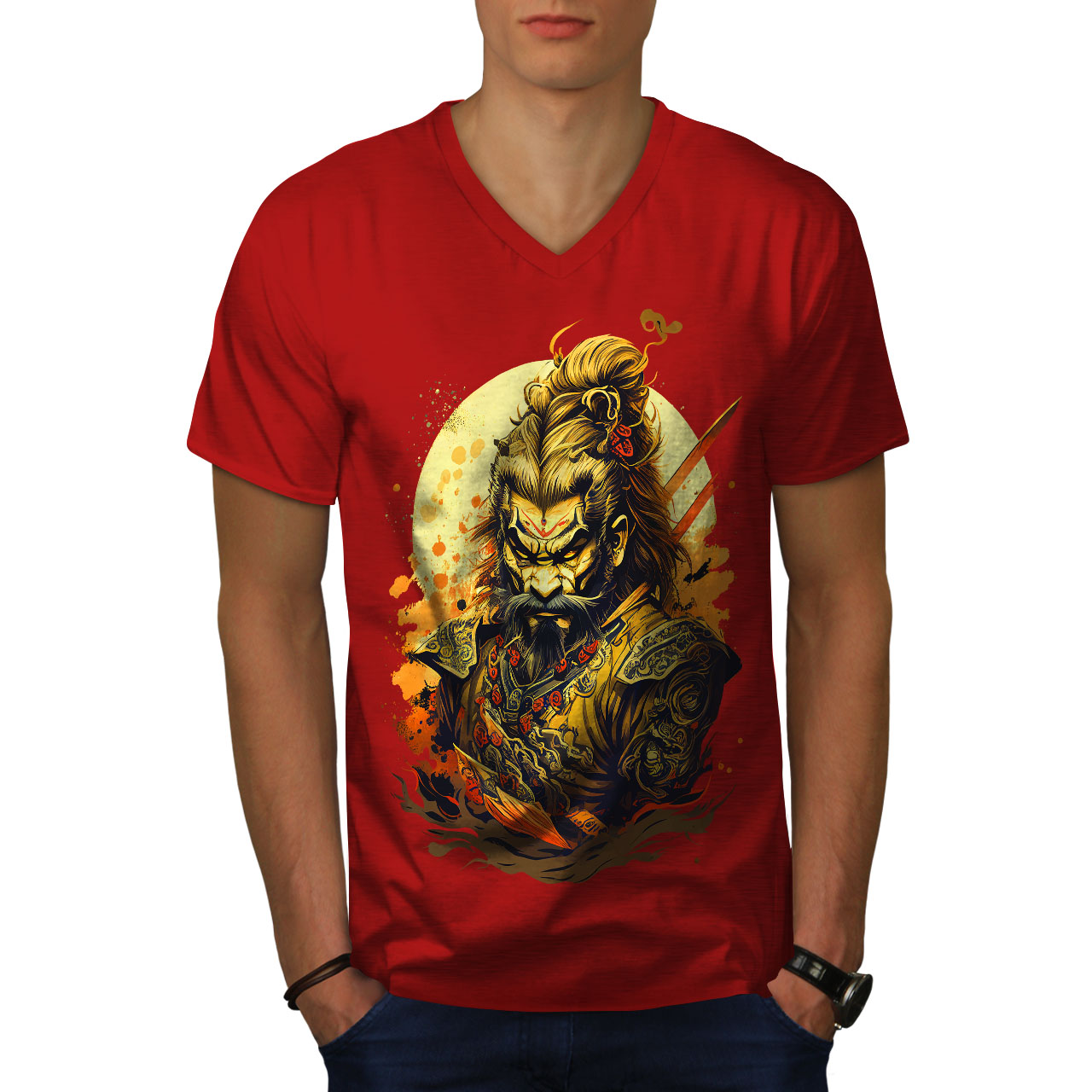 Wellcoda Angry Warrior Fierce Man Mens V-Neck T-shirt