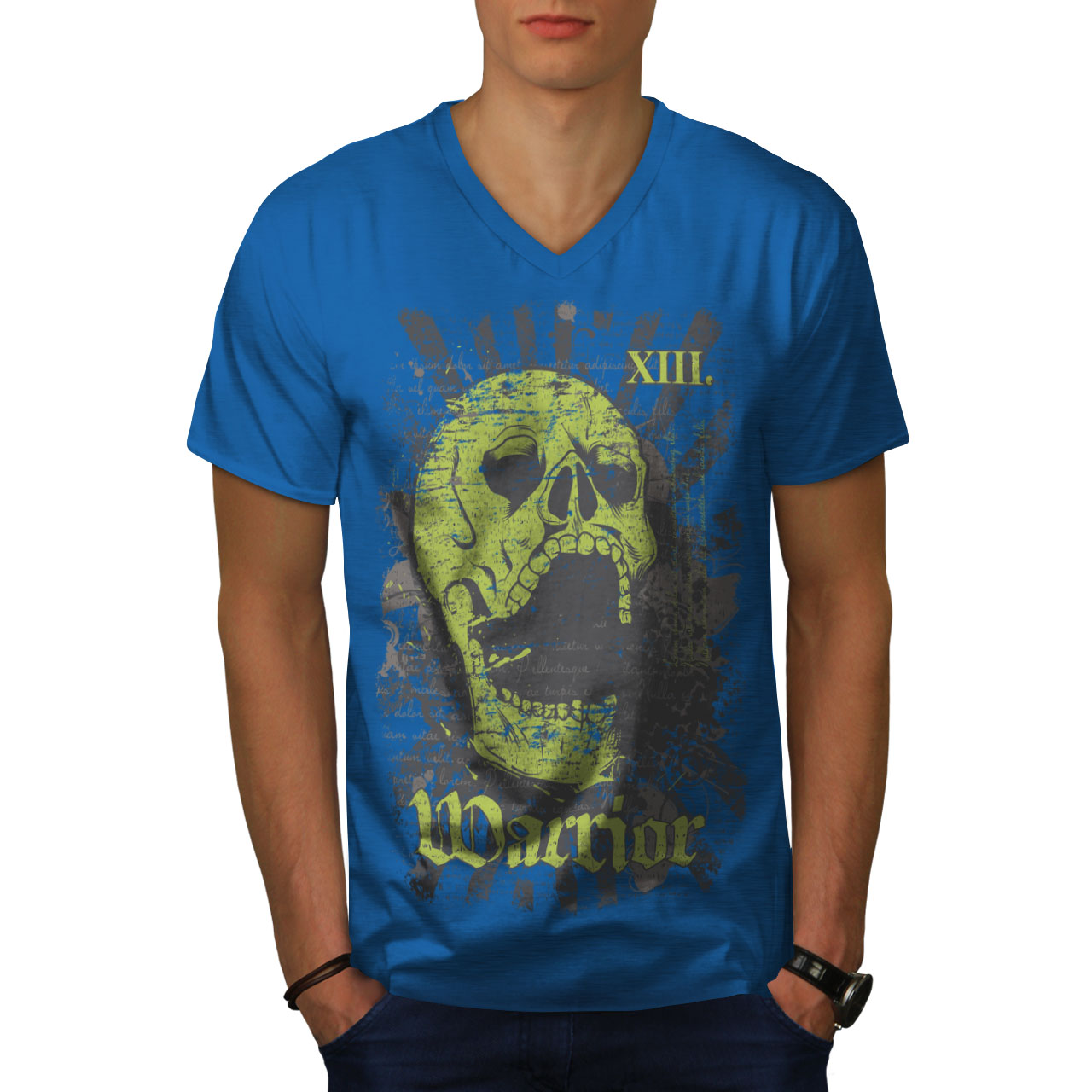 Wellcoda Warrior Dead Death Death Mens V-Neck T-shirt