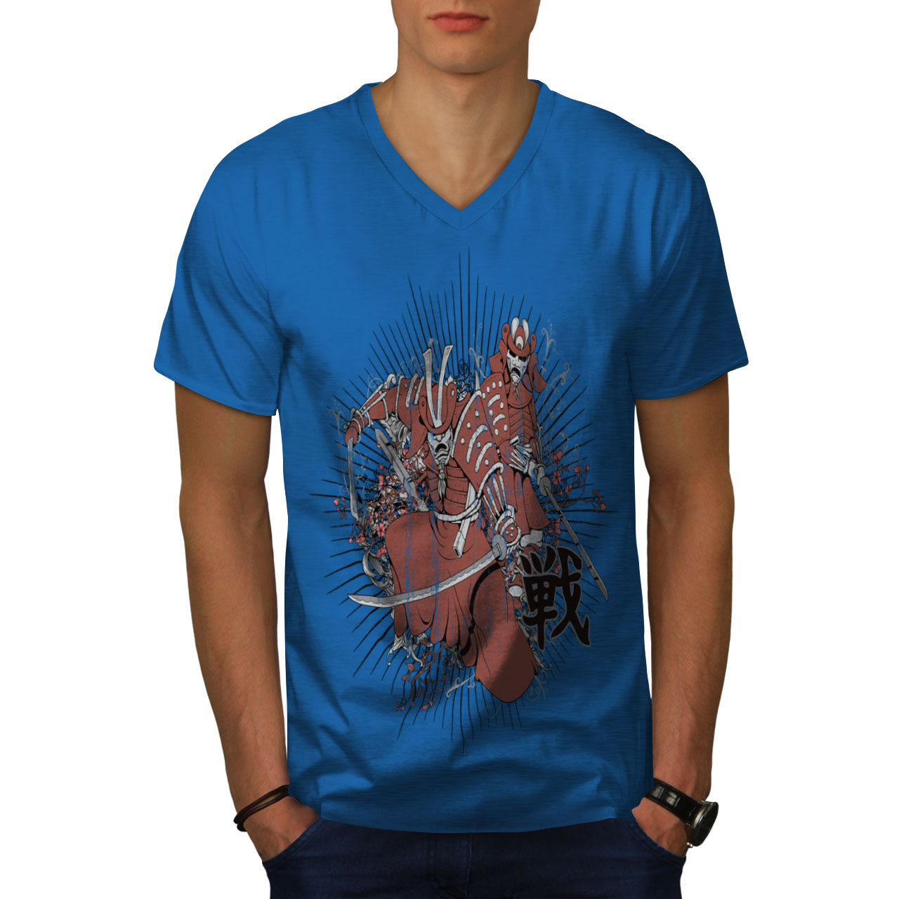 Wellcoda Warrior Fantasy Katana Crazy Mens V-Neck T-shirt