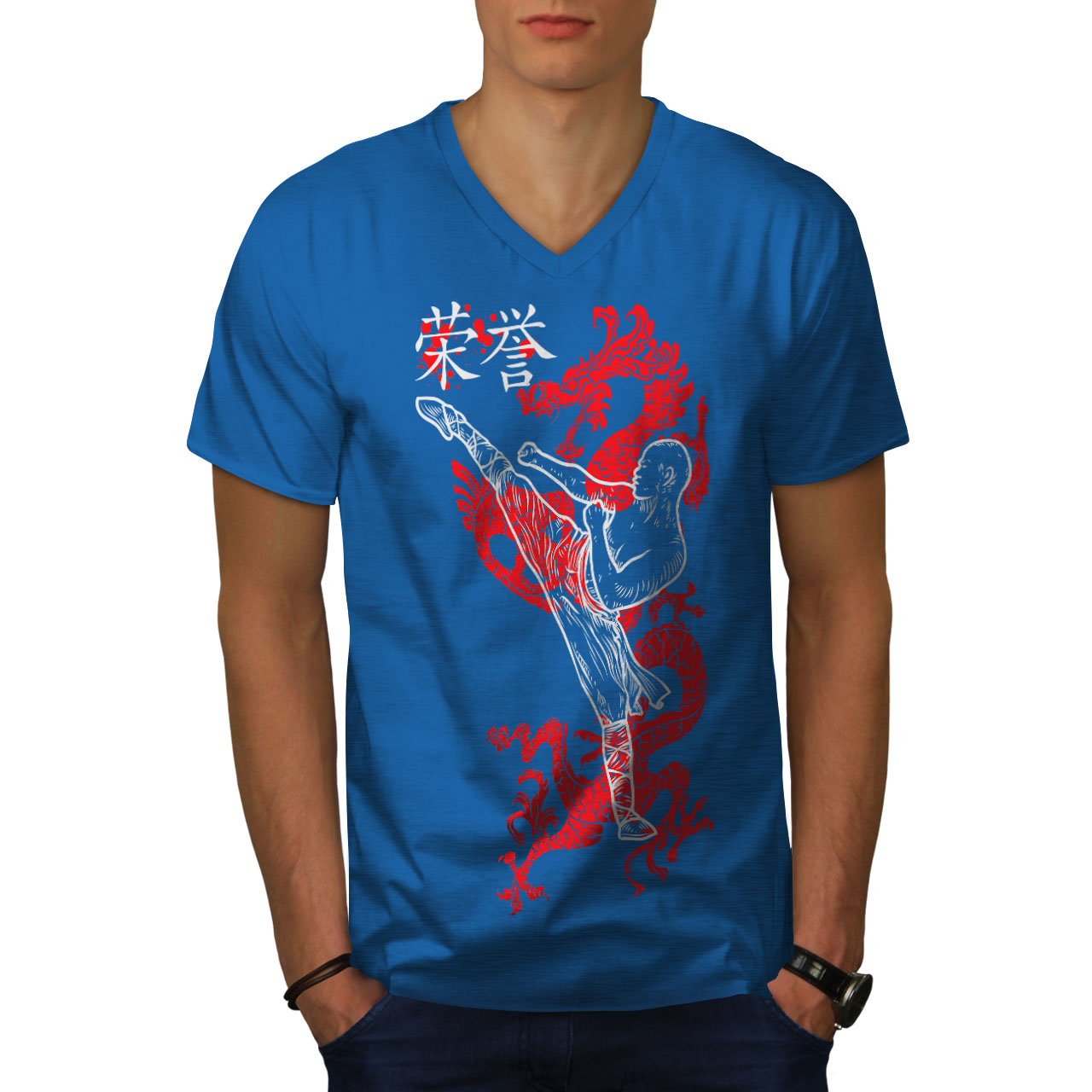 Wellcoda Ninja Dragon Warrior Kung Fu Mens V-Neck T-shirt