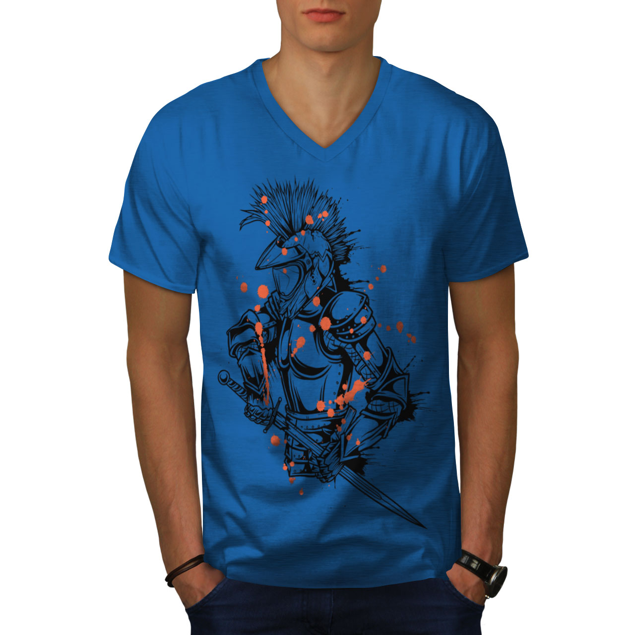 Wellcoda Knight Warrior Fantasy Holy Mens V-Neck T-shirt