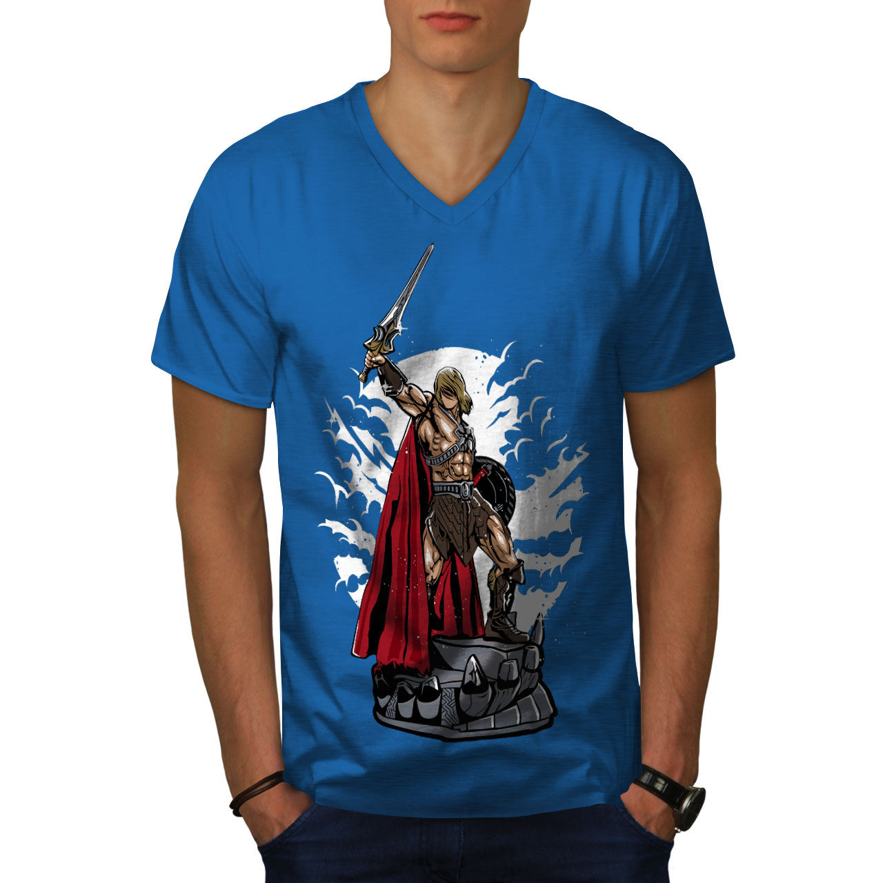 Wellcoda Knight Warrior Cape Horror Mens V-Neck T-shirt