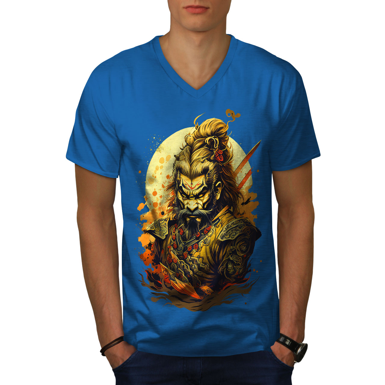 Wellcoda Angry Warrior Fierce Man Mens V-Neck T-shirt