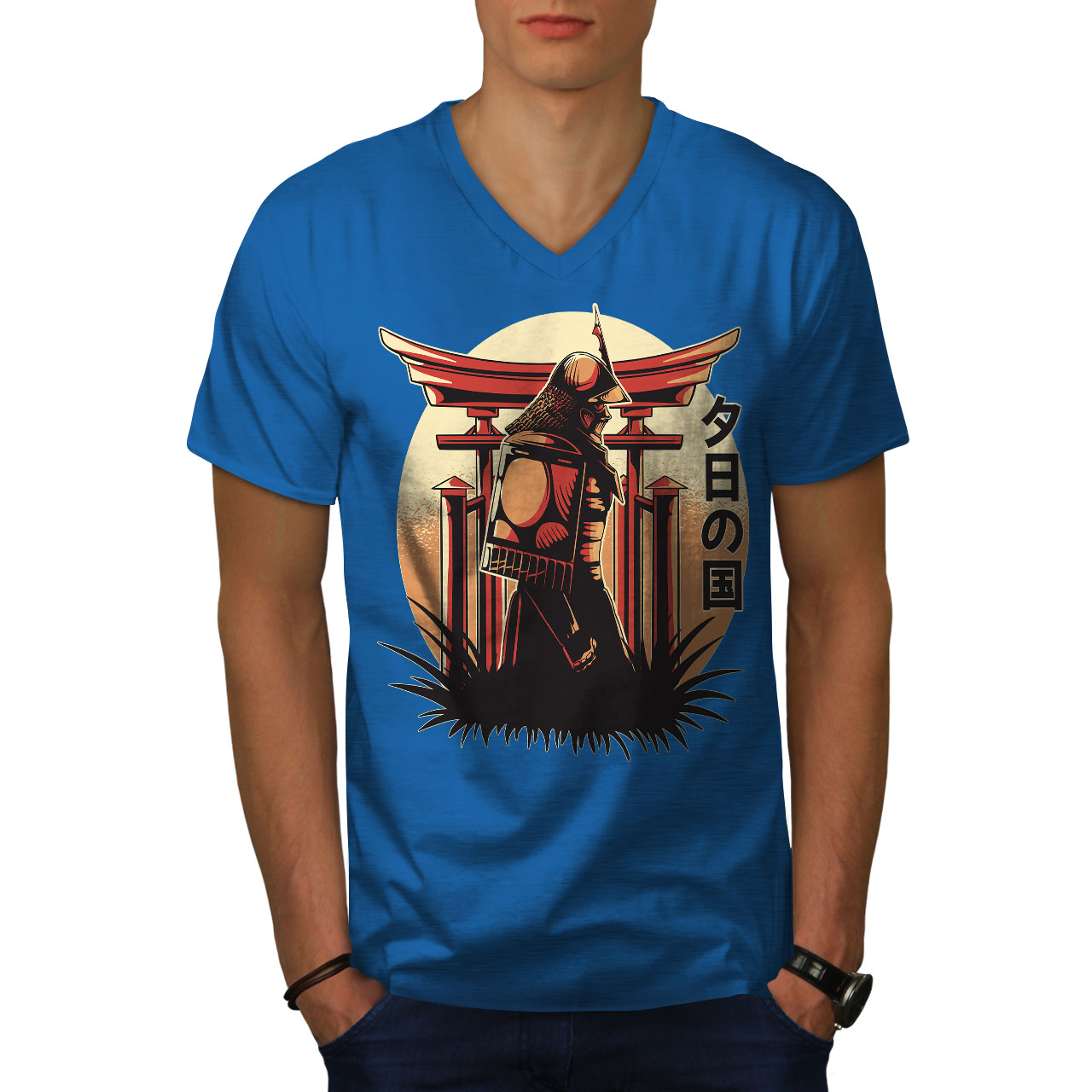 Wellcoda warrior Warrior with Sunset Background Mens V-Neck T-shirt