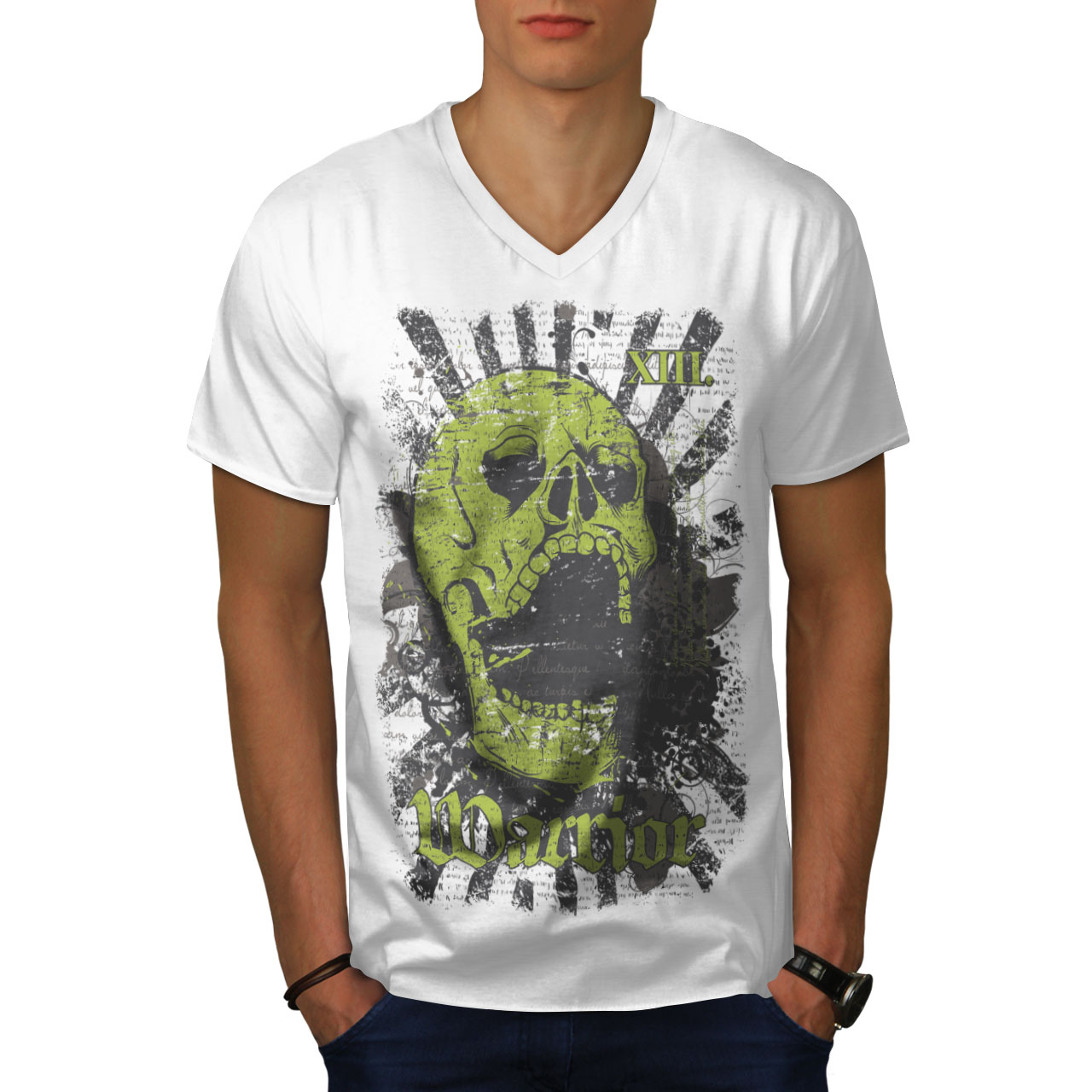 Wellcoda Warrior Dead Death Death Mens V-Neck T-shirt