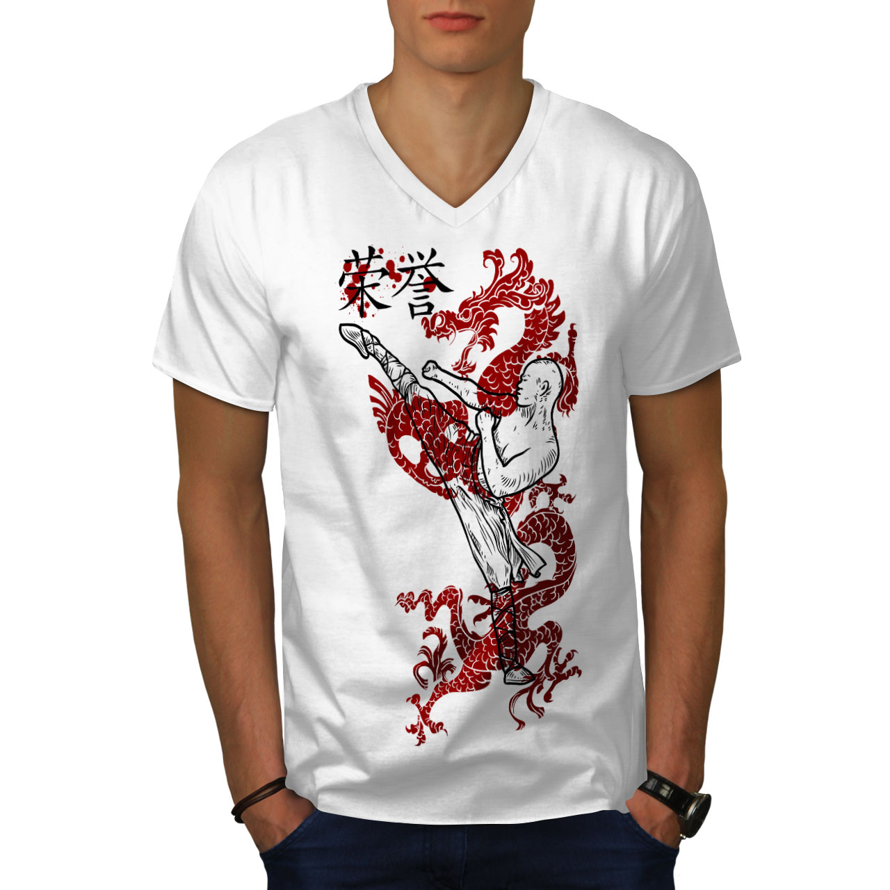 Wellcoda Ninja Dragon Warrior Kung Fu Mens V-Neck T-shirt