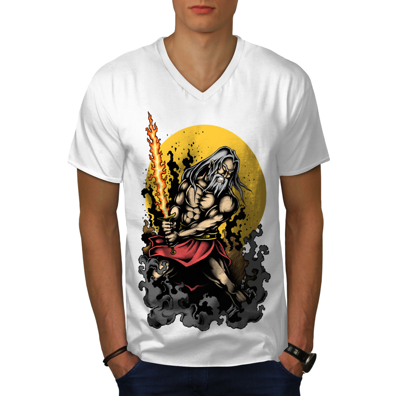 Wellcoda Warrior Sword Art Fantasy Mens V-Neck T-shirt