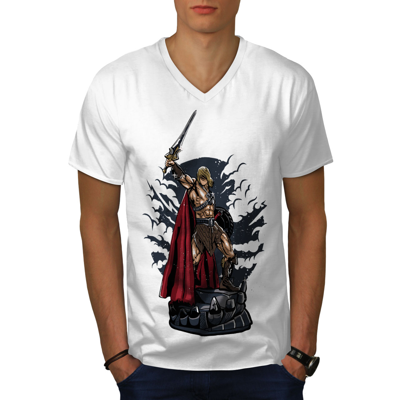 Wellcoda Knight Warrior Cape Horror Mens V-Neck T-shirt