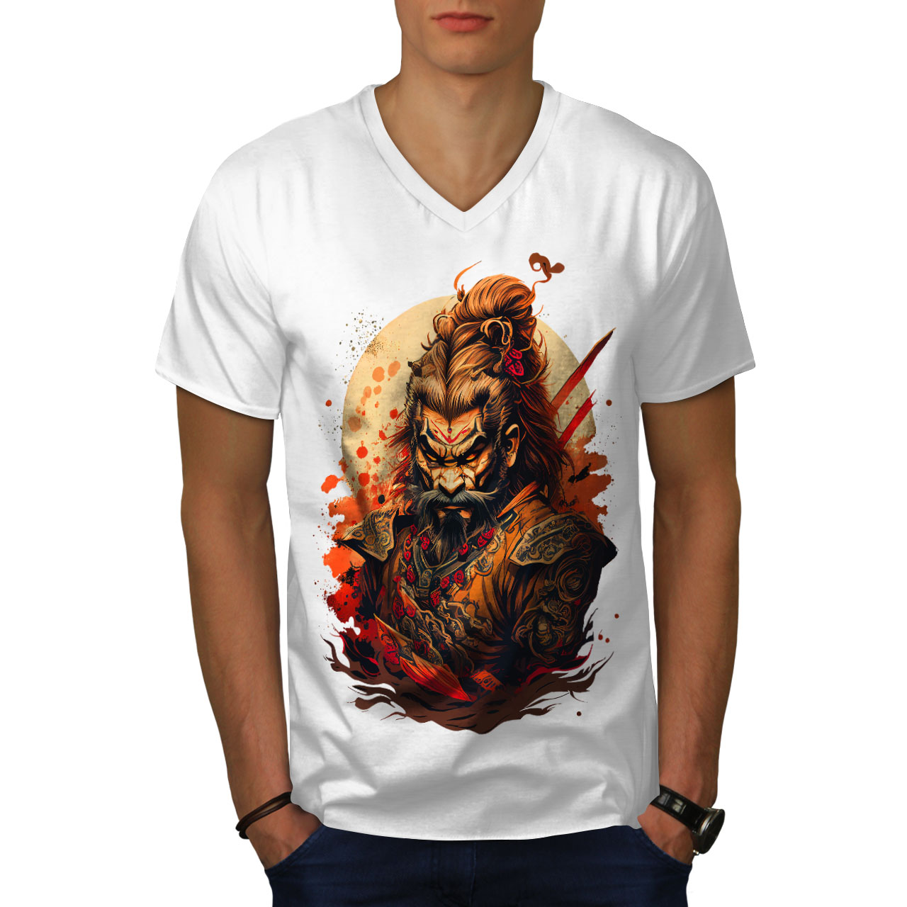 Wellcoda Angry Warrior Fierce Man Mens V-Neck T-shirt