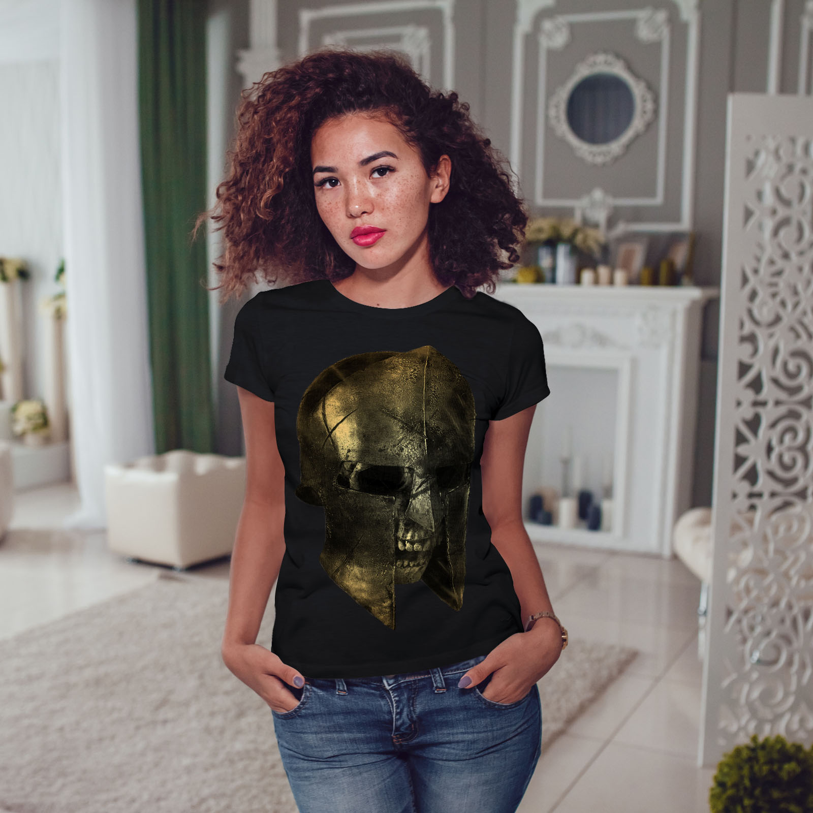 Wellcoda Skull Sparta Warrior Battle Womens T-shirt