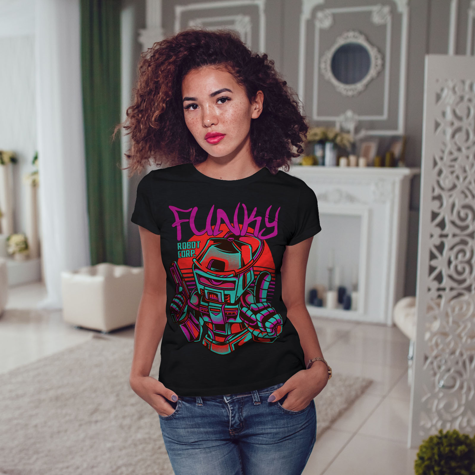 Wellcoda Funky Robot Corp Fashion Womens T-shirt