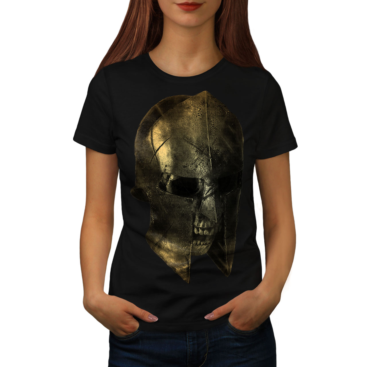 Wellcoda Skull Sparta Warrior Battle Womens T-shirt