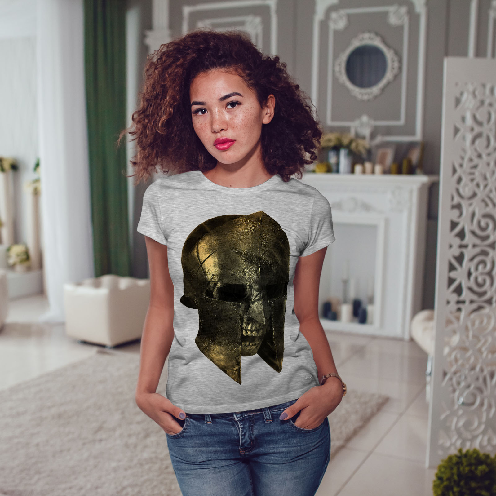 Wellcoda Skull Sparta Warrior Battle Womens T-shirt